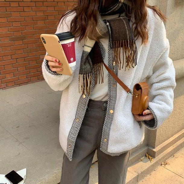 リバーシブルチェックボアジャケット 4934-画像10-韓国ファッション通販POPREA［ポップリア］