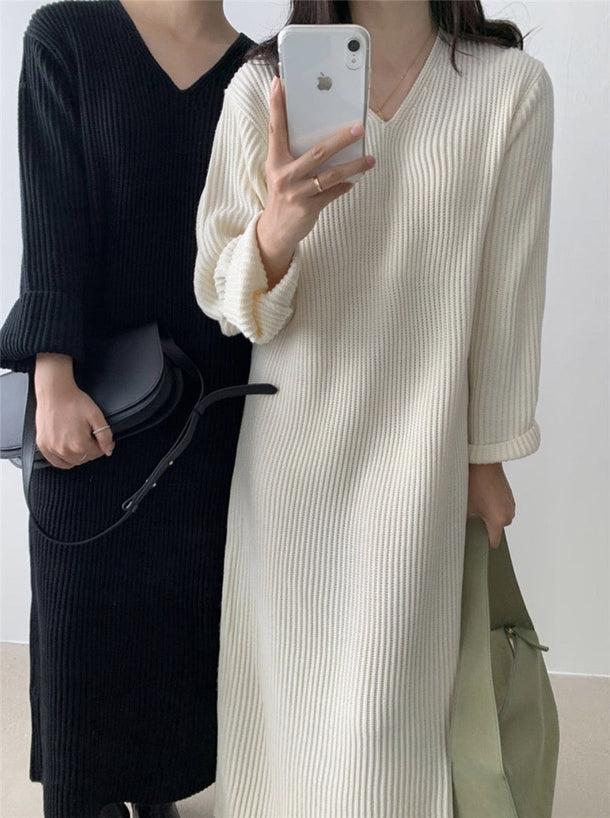 Vネックリブロングニットワンピ 5021-画像10-韓国ファッション通販POPREA［ポップリア］