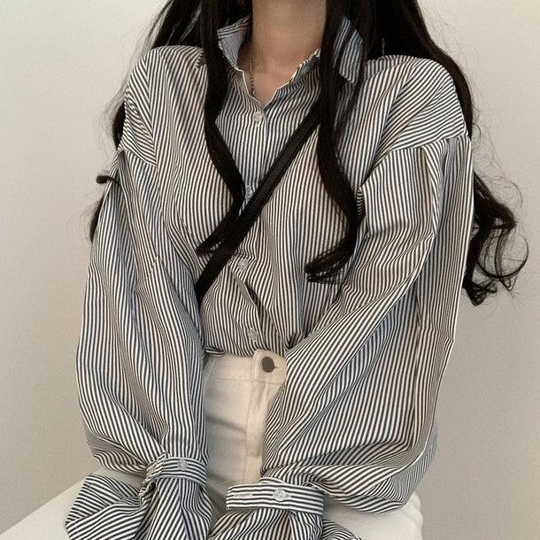 フリルスリーブストライプシャツ 5151-画像10-韓国ファッション通販POPREA［ポップリア］