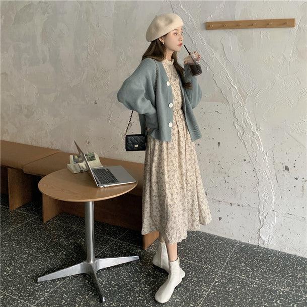 レトロフラワーワンピ＆ビッグボタンカーディガン 5063-画像10-韓国ファッション通販POPREA［ポップリア］