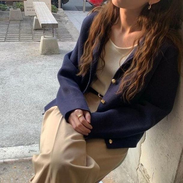 ゴールドボタンオープンカラージャケット 5106-画像10-韓国ファッション通販POPREA［ポップリア］