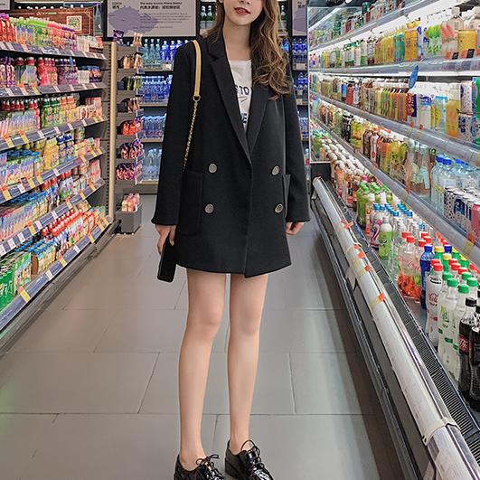 チェック袖ブラックロングジャケット 4729-画像10-韓国ファッション通販POPREA［ポップリア］