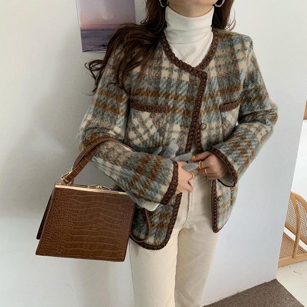 チェック柄ウールショートジャケット 4806-画像10-韓国ファッション通販POPREA［ポップリア］