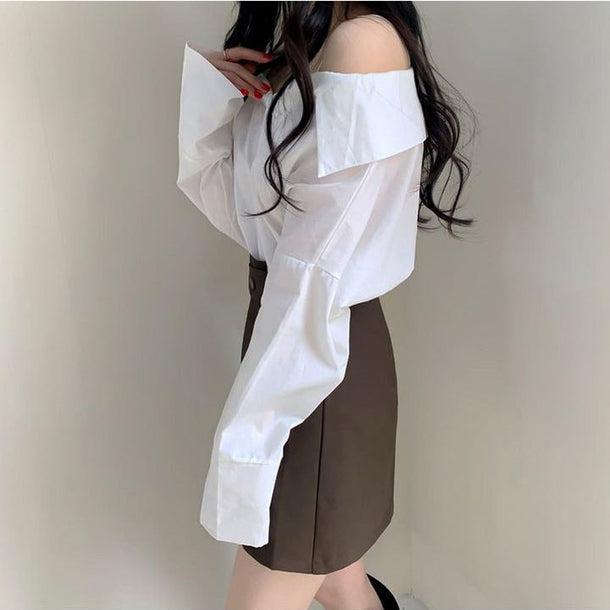 オフショルダーシンプルシャツブラウス 5133-画像10-韓国ファッション通販POPREA［ポップリア］