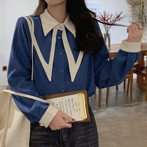 バイカラーレトロシャツ 4987-画像10-韓国ファッション通販POPREA［ポップリア］