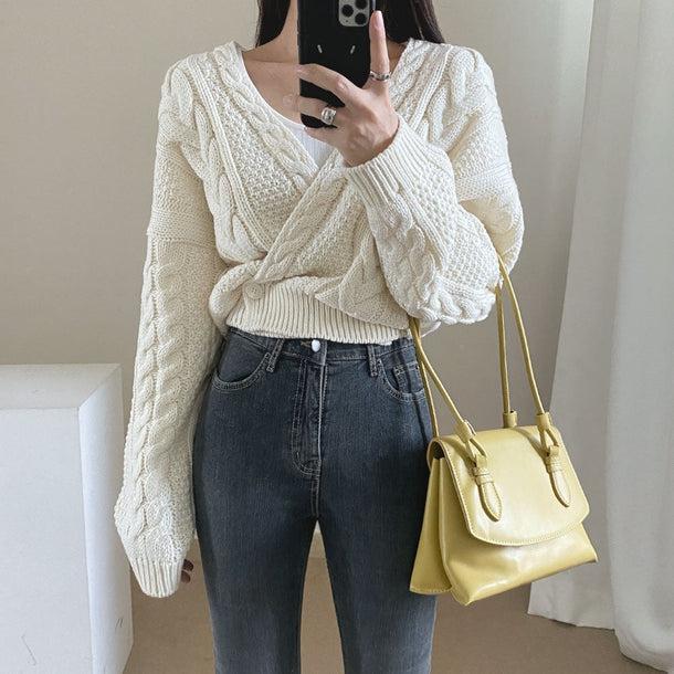 Vネックツイスト編みワンボタンニット 5061-画像10-韓国ファッション通販POPREA［ポップリア］