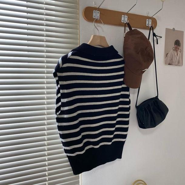 POLOボーダーニットベスト 4712-画像11-韓国ファッション通販POPREA［ポップリア］