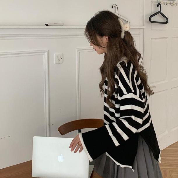 ベルスリーブボーダーニット 4804-画像11-韓国ファッション通販POPREA［ポップリア］