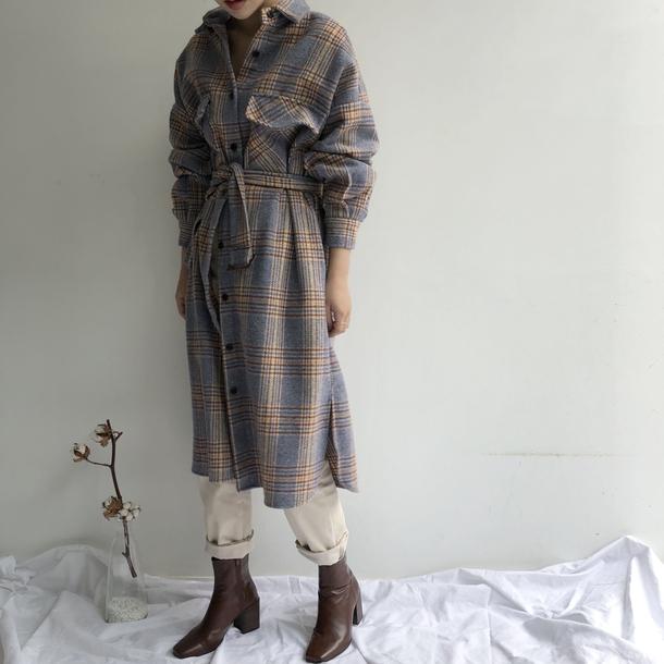 チェック柄ロングシャツ 4746-画像11-韓国ファッション通販POPREA［ポップリア］