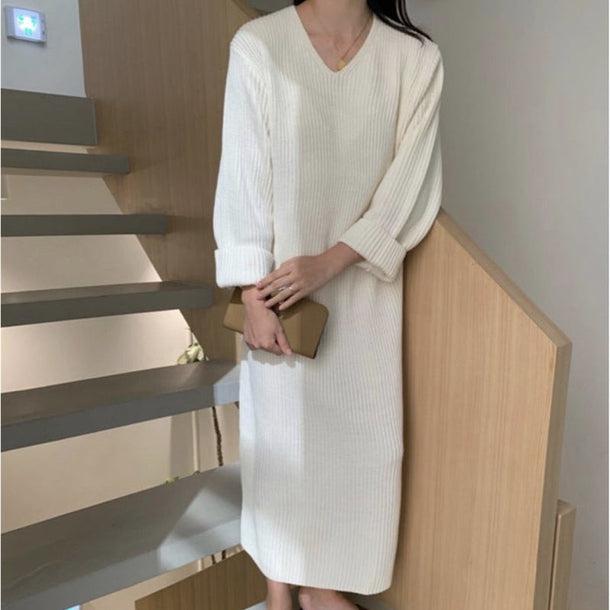 Vネックリブロングニットワンピ 5021-画像11-韓国ファッション通販POPREA［ポップリア］