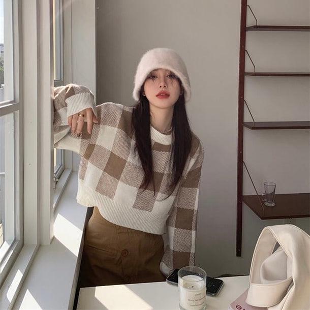 ボックスチェッククロップドニット 5042-画像11-韓国ファッション通販POPREA［ポップリア］