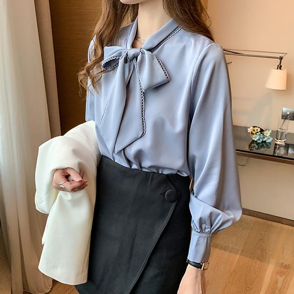 ボウタイリボンシルクタッチブラウス 4862-画像11-韓国ファッション通販POPREA［ポップリア］