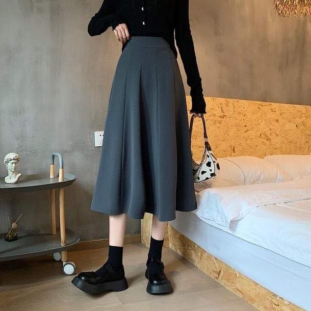 ハイウエストシンプルプリーツフレアスカート 4823-画像11-韓国ファッション通販POPREA［ポップリア］