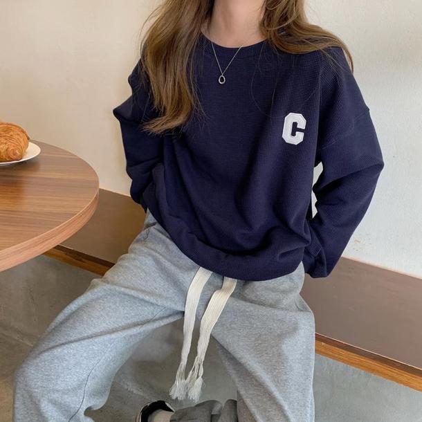 ワッフルCロゴプルオーバー 4928-画像11-韓国ファッション通販POPREA［ポップリア］