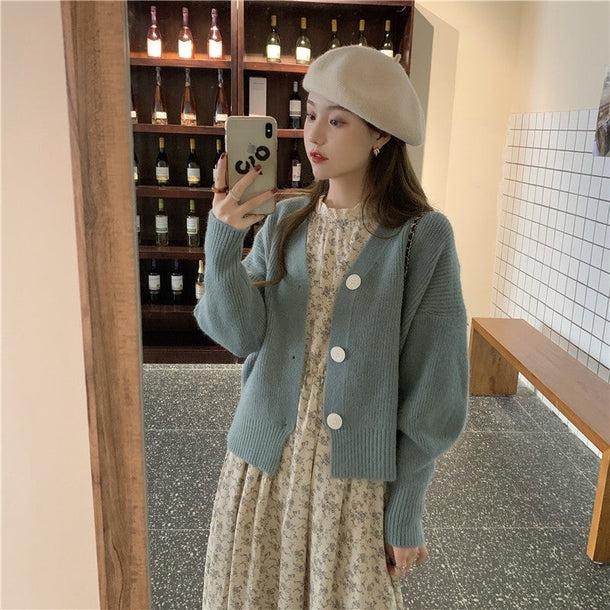 レトロフラワーワンピ＆ビッグボタンカーディガン 5063-画像11-韓国ファッション通販POPREA［ポップリア］