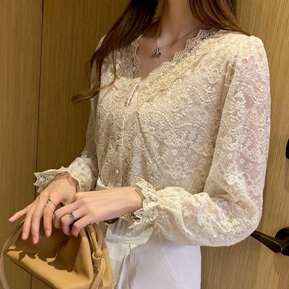 フラワーレースVネックブラウス 4964-画像11-韓国ファッション通販POPREA［ポップリア］