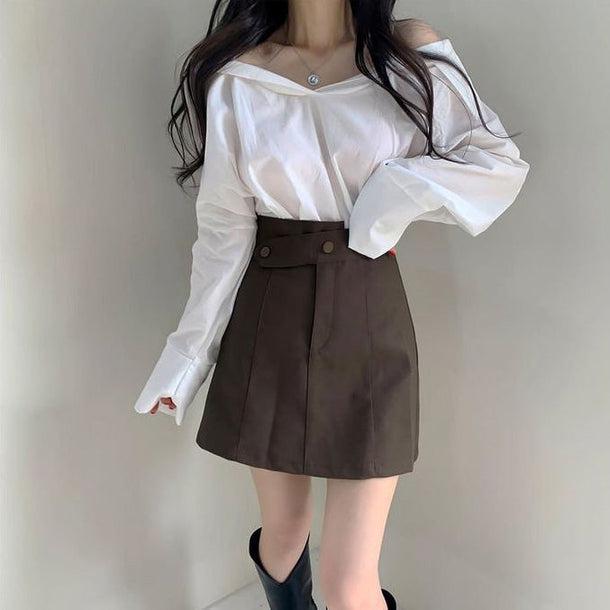 オフショルダーシンプルシャツブラウス 5133-画像11-韓国ファッション通販POPREA［ポップリア］