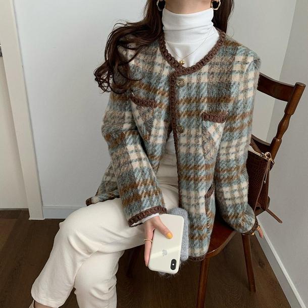 チェック柄ウールショートジャケット 4806-画像11-韓国ファッション通販POPREA［ポップリア］