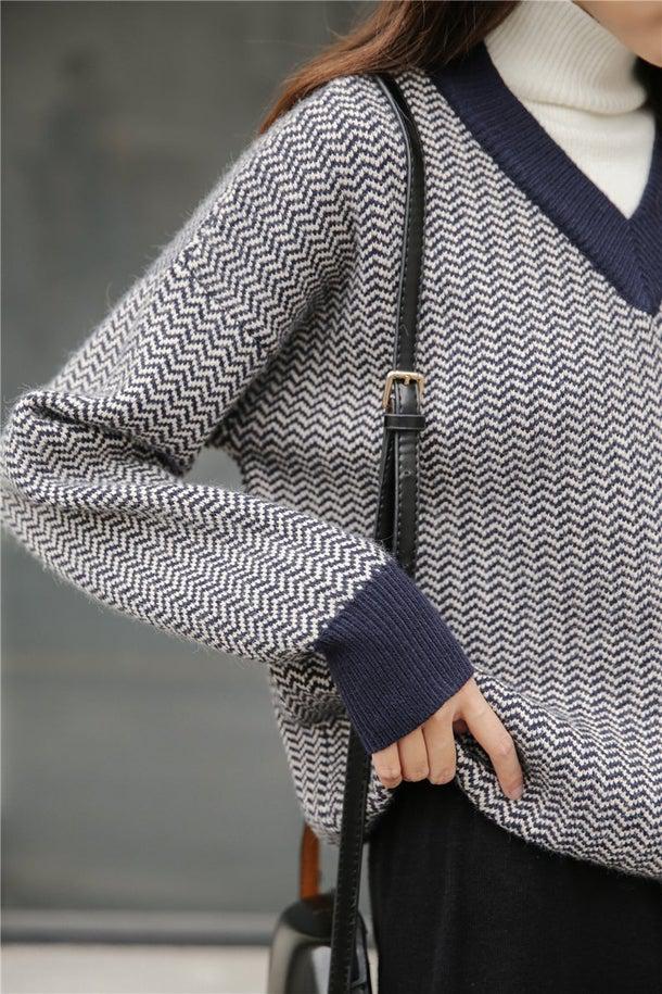 ヘリンボーン柄ハイネックレイヤードニット 4957-画像11-韓国ファッション通販POPREA［ポップリア］