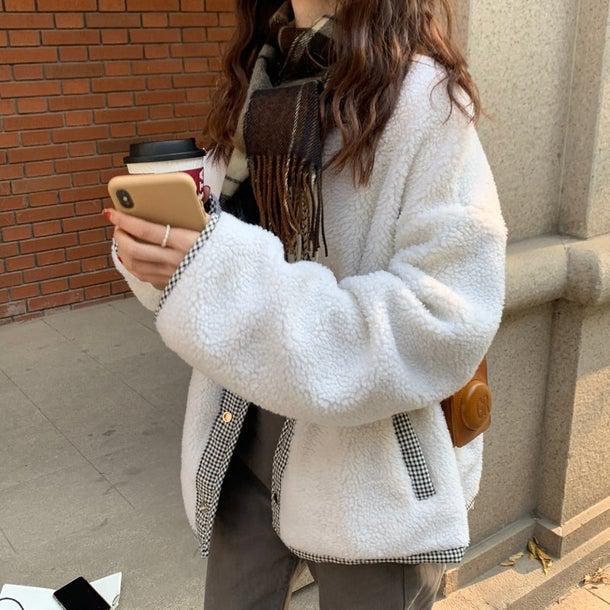 リバーシブルチェックボアジャケット 4934-画像11-韓国ファッション通販POPREA［ポップリア］