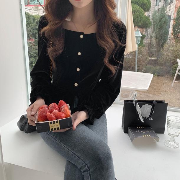 レトロベルベットブラックトップス 4718-画像11-韓国ファッション通販POPREA［ポップリア］