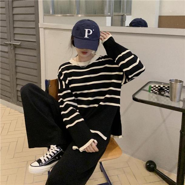 ベルスリーブボーダーニット 4804-画像12-韓国ファッション通販POPREA［ポップリア］