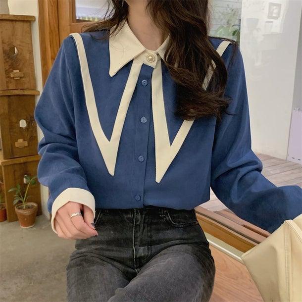 バイカラーレトロシャツ 4987-画像12-韓国ファッション通販POPREA［ポップリア］