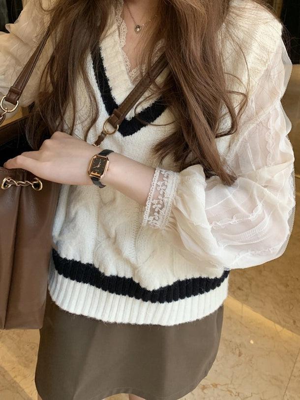 Vネックシフォンレースブラウス﻿ 5146-画像12-韓国ファッション通販POPREA［ポップリア］