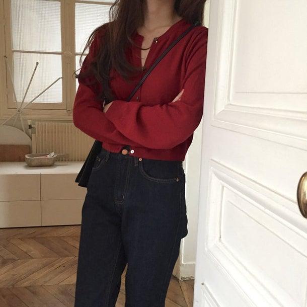 ラウンドネックショートカーディガン 4972-画像12-韓国ファッション通販POPREA［ポップリア］