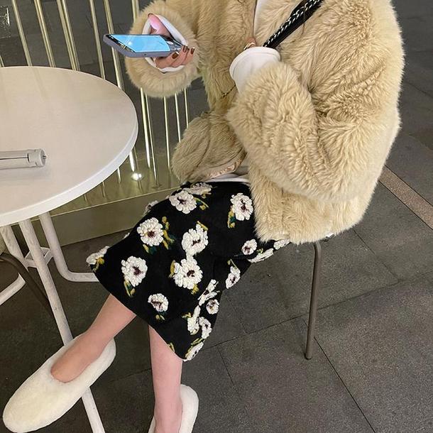 フラワーボアロングスカート 4838-画像12-韓国ファッション通販POPREA［ポップリア］