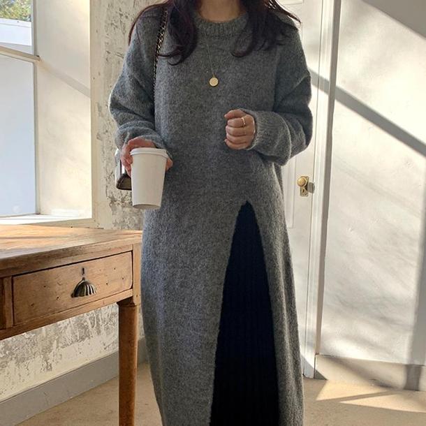 ラウンドネックスリットニットワンピース 4859-画像12-韓国ファッション通販POPREA［ポップリア］