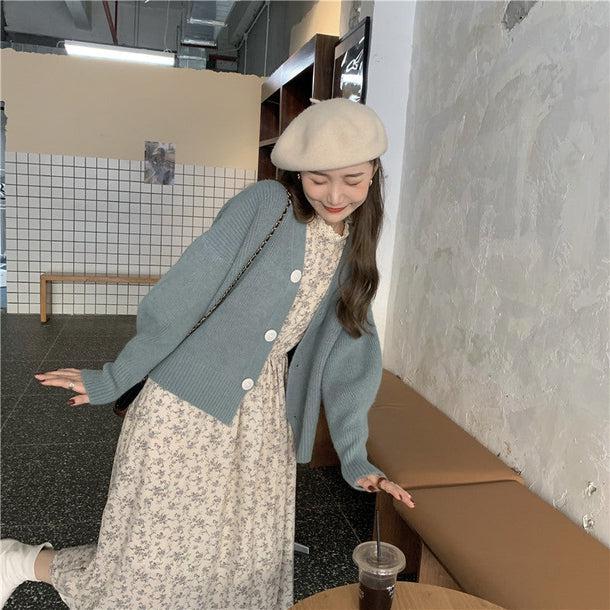 レトロフラワーワンピ＆ビッグボタンカーディガン 5063-画像12-韓国ファッション通販POPREA［ポップリア］