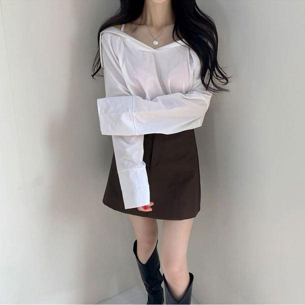 オフショルダーシンプルシャツブラウス 5133-画像12-韓国ファッション通販POPREA［ポップリア］