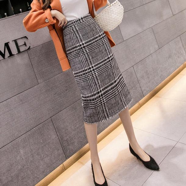 チェック柄ミモレ丈タイトスカート 5018-画像12-韓国ファッション通販POPREA［ポップリア］