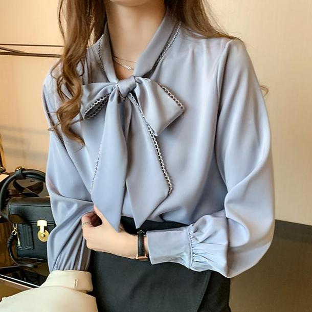ボウタイリボンシルクタッチブラウス 4862-画像12-韓国ファッション通販POPREA［ポップリア］