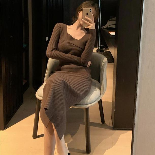 レイヤードネックリブニットワンピース 4847-画像12-韓国ファッション通販POPREA［ポップリア］