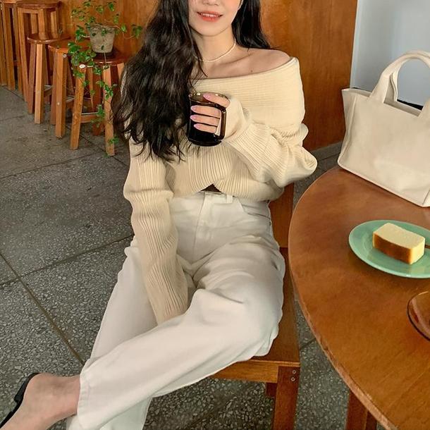 ベーシックオフショルダーリブニット 4788-画像12-韓国ファッション通販POPREA［ポップリア］