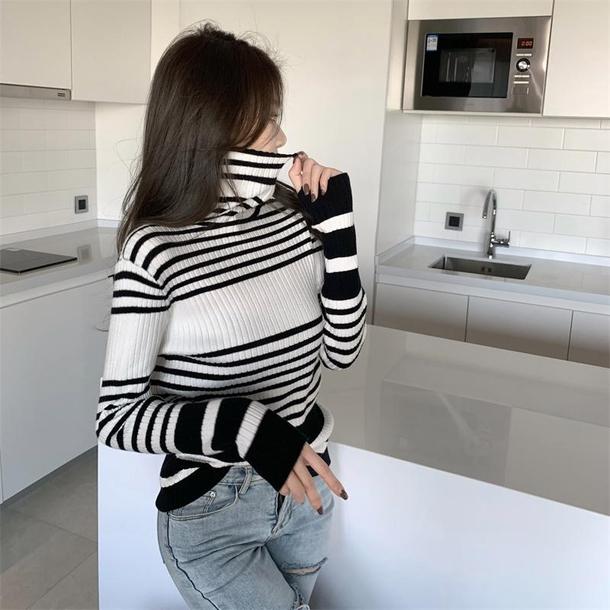 タートルネックボーダータイトニット 4914-画像12-韓国ファッション通販POPREA［ポップリア］