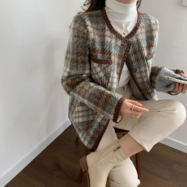 チェック柄ウールショートジャケット 4806-画像12-韓国ファッション通販POPREA［ポップリア］