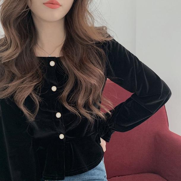 レトロベルベットブラックトップス 4718-画像12-韓国ファッション通販POPREA［ポップリア］