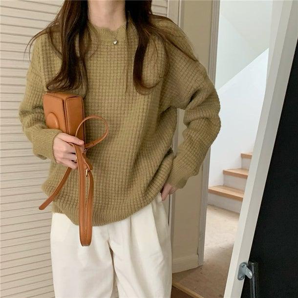 ワッフルベーシックプルオーバー 4958-green_お取り寄せ49583-画像13-韓国ファッション通販POPREA［ポップリア］