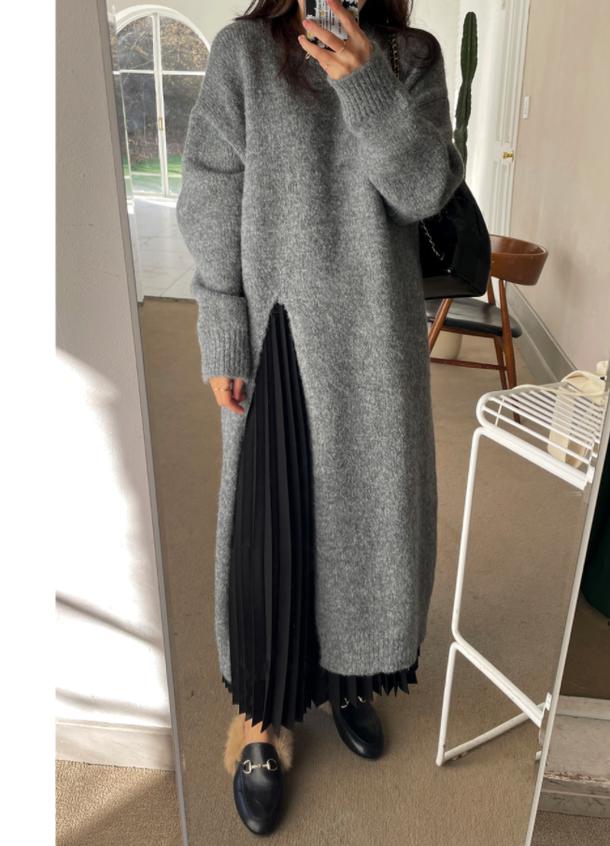 ラウンドネックスリットニットワンピース 4859-画像13-韓国ファッション通販POPREA［ポップリア］