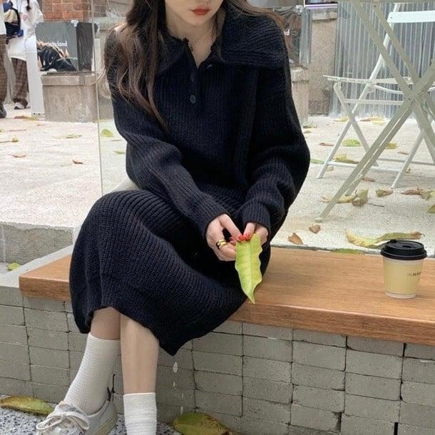 ワッフルミディニットワンピース 4933-画像13-韓国ファッション通販POPREA［ポップリア］