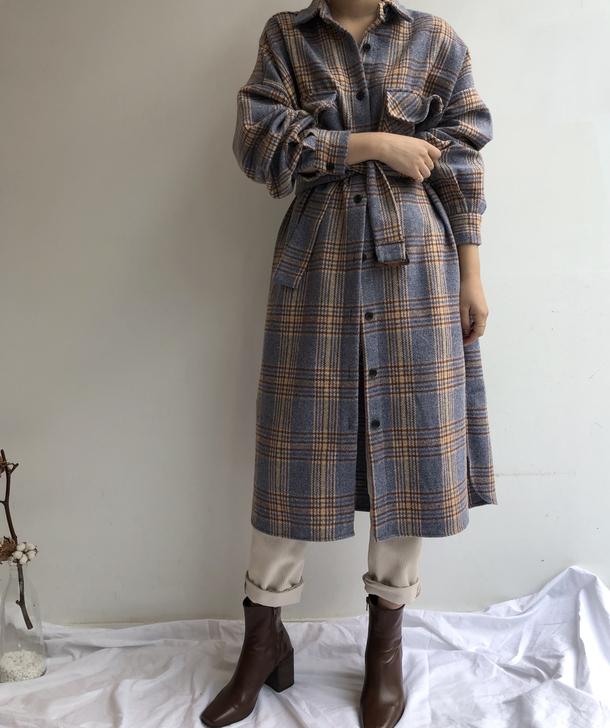 チェック柄ロングシャツ 4746-画像13-韓国ファッション通販POPREA［ポップリア］