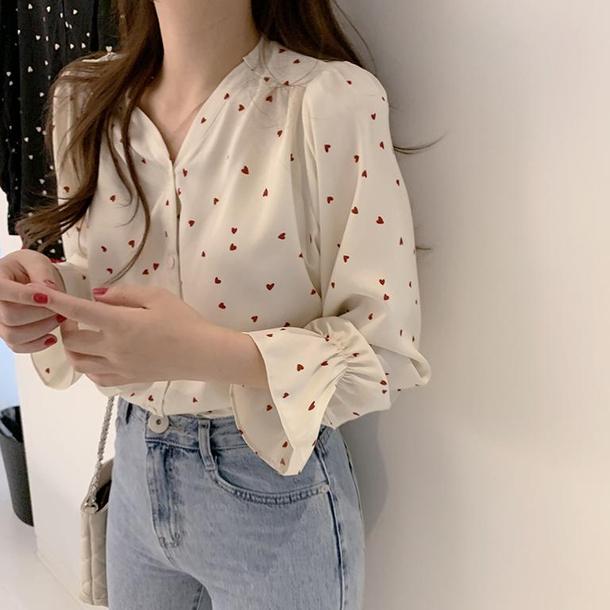 ミニハート柄シフォンブラウス 4775-画像13-韓国ファッション通販POPREA［ポップリア］