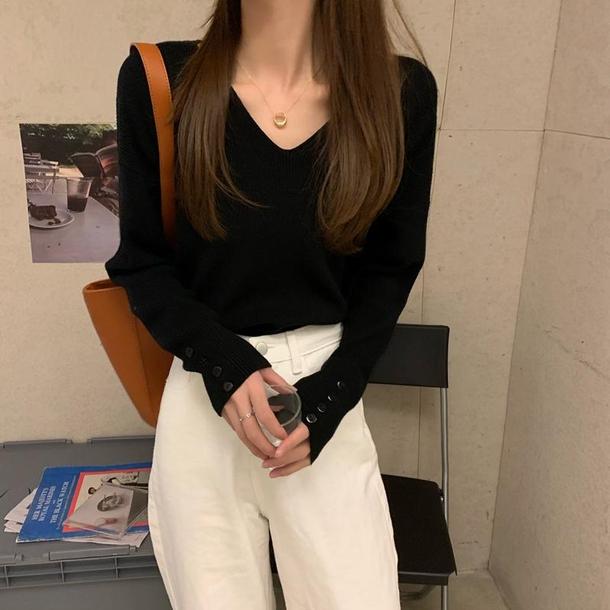 Vネックボタンスリーブトップス 4858-画像13-韓国ファッション通販POPREA［ポップリア］