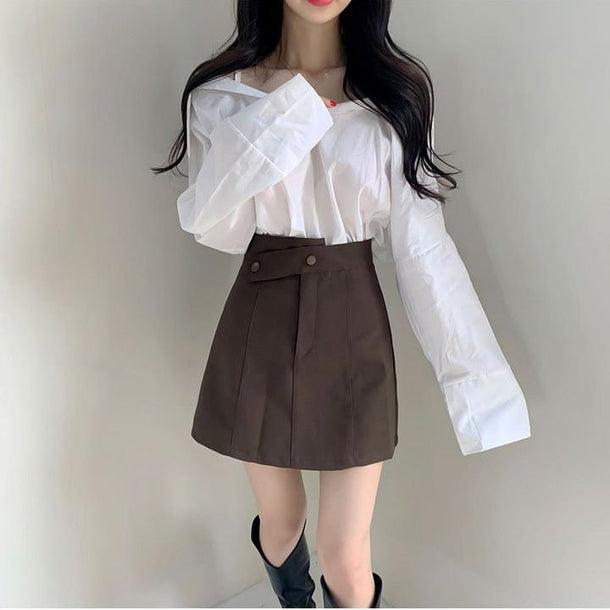 オフショルダーシンプルシャツブラウス 5133-画像13-韓国ファッション通販POPREA［ポップリア］