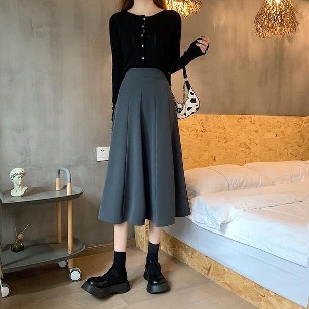 ハイウエストシンプルプリーツフレアスカート 4823-画像13-韓国ファッション通販POPREA［ポップリア］