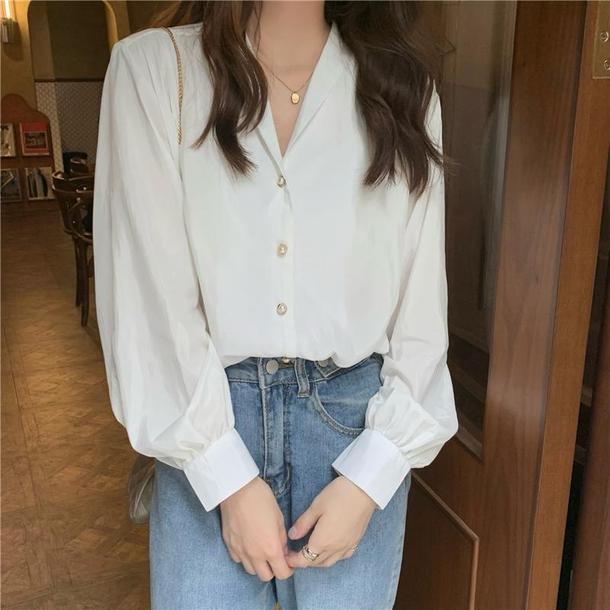 Vネックパールボタンブラウス 4689-画像13-韓国ファッション通販POPREA［ポップリア］