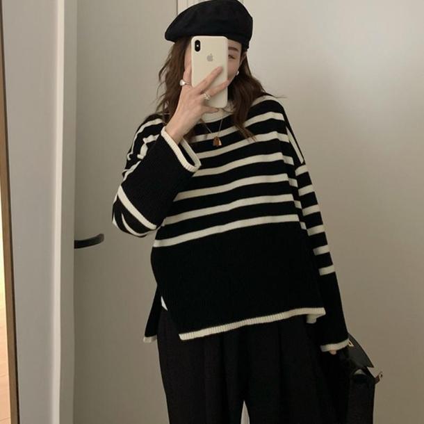 ベルスリーブボーダーニット 4804-画像13-韓国ファッション通販POPREA［ポップリア］